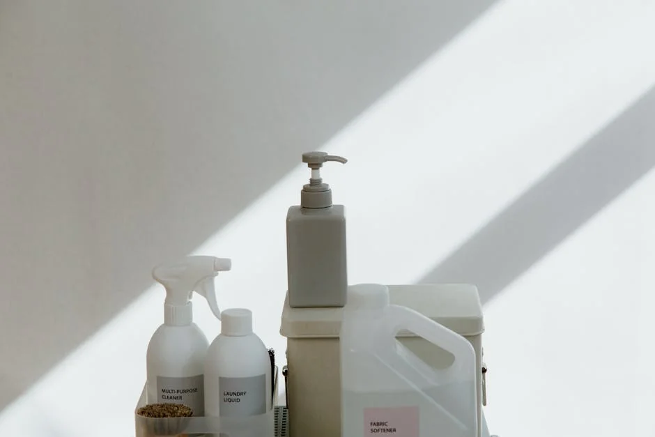 A collection of cleaning products on a minimalist background with dramatic shadows. - best budgetfriendly daily essentials for homeowners 2026