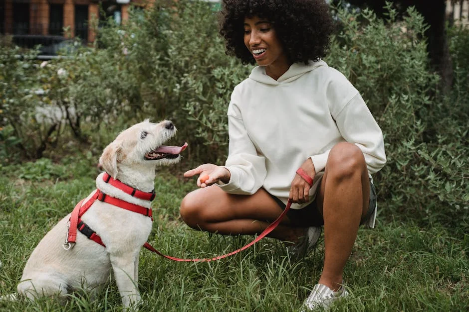 Cheerful crop African American female owner giving treat to Labrador Retriever while teaching commands in park - best value daily goods for pet owners on a budget