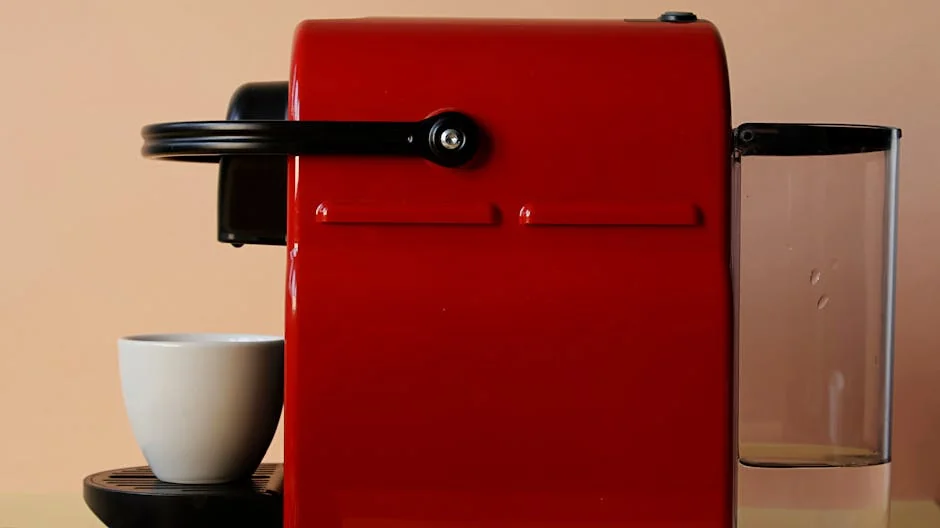 Red coffee machine with a white ceramic mug, ideal for coffee lovers and modern kitchens. - how to choose the right coffee maker for your morning routine
