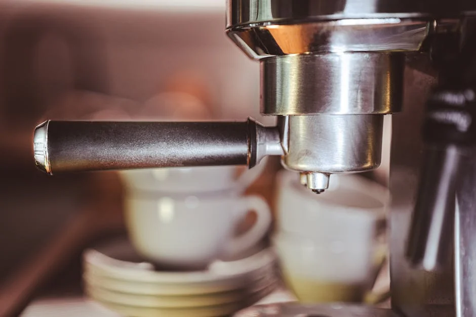 A detailed shot of an espresso machine with cups at a café. - how to choose the right coffee maker for your morning routine