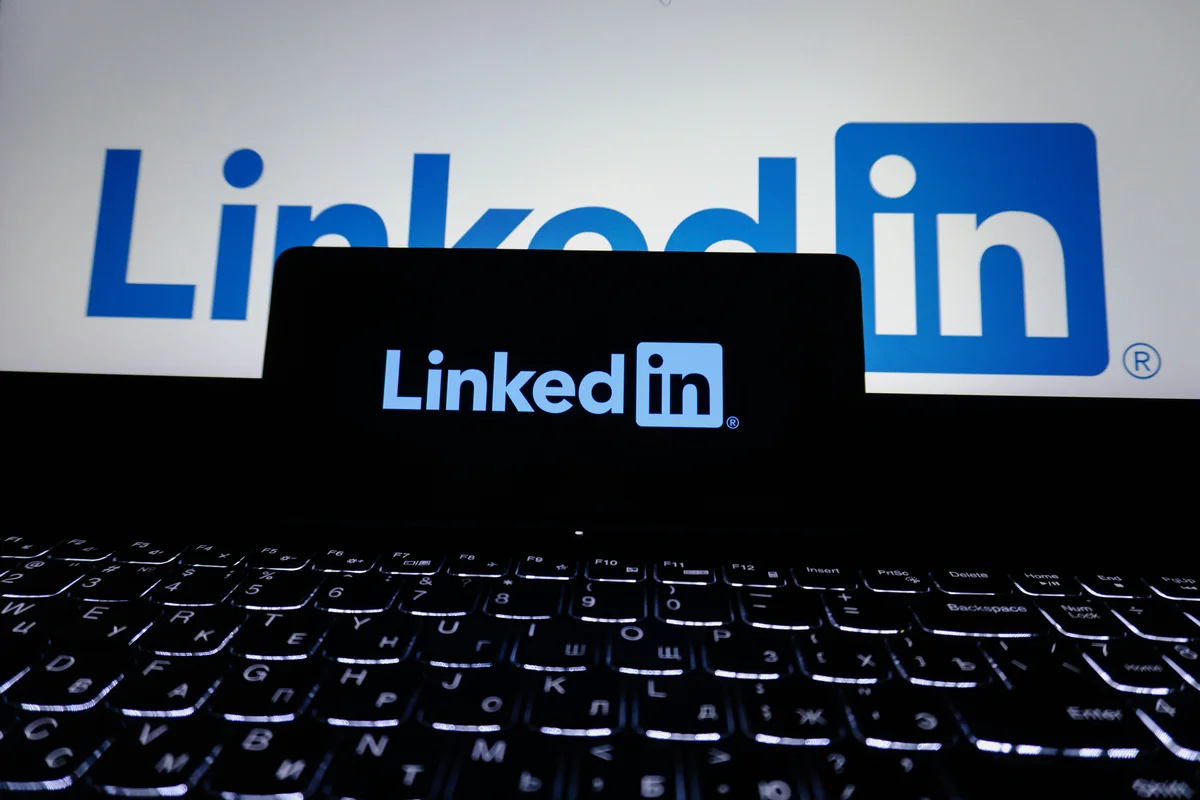 Linkedin logo displayed on a laptop screen. - networking online community - Indepth reviews of trending kitchen gadgets on social media