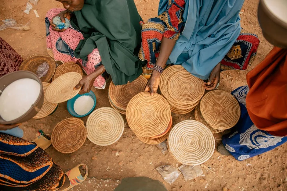 Women crafting and selling handmade baskets in Daura, Nigeria. - discovering highquality artisanal daily goods at fair prices