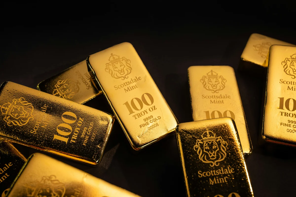 Beautiful 100 Troy Ounce Gold Bullion Bar by Scottsdale Mint sitting on a dark background. Please give a shoutout to Scottsdale Mint if able! Shop online for the most beautiful bullion at ScottsdaleMint.com! - financial growth portfolio - Are expensive daily products worth the investment