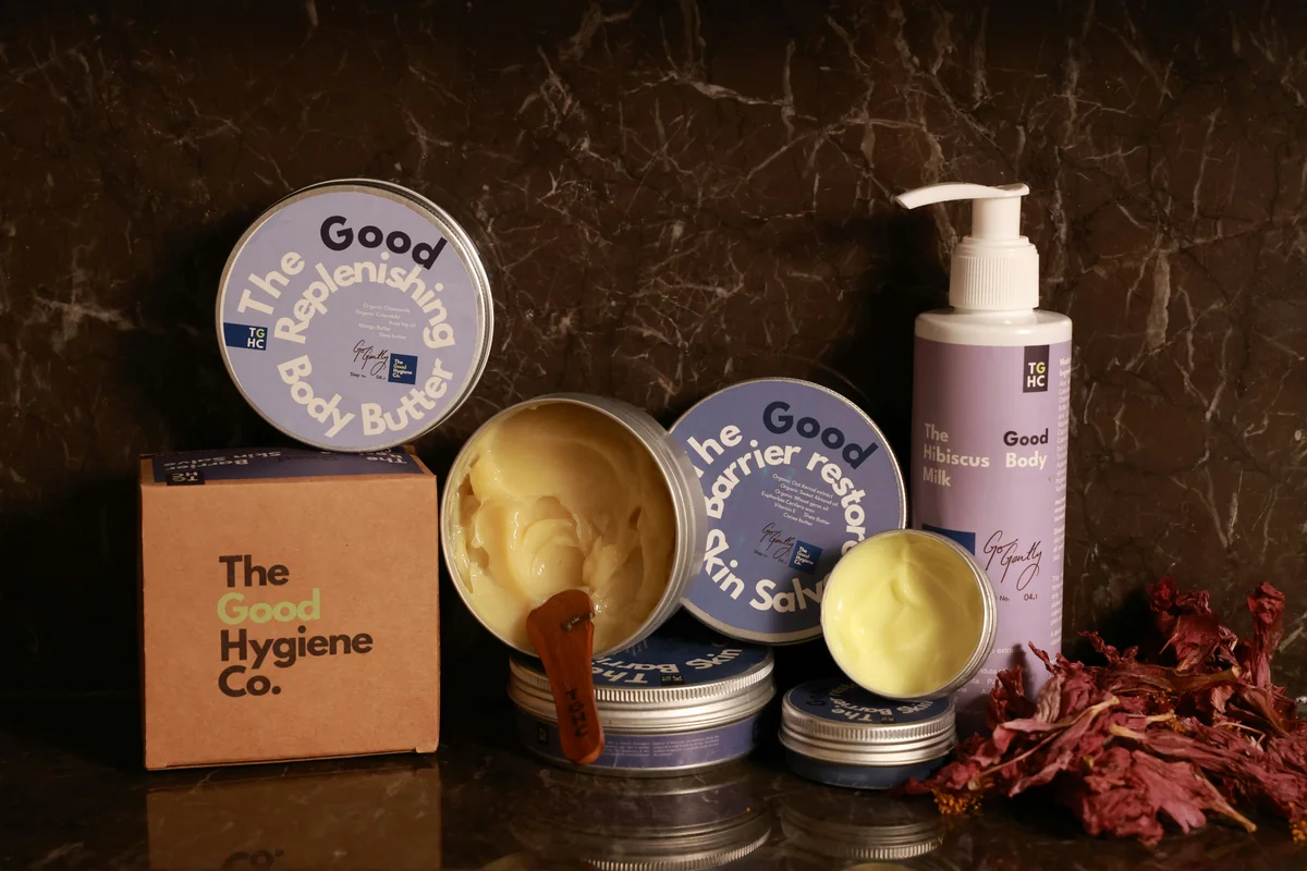 This picture shows a moisturiser cream designed to enhance the natural glow of your skin and keep it deeply hydrated. Its smooth and silky texture blends into the skin without any trace, leaving it refreshed and visibly radiant. Suitable for daily use, this moisturiser cream reduces dryness, enhances softness, and maintains a healthy-looking complexion. A perfect pick for anyone seeking simple, effective skincare that delivers long-lasting moisture and a radiant finish. Learn more: https://thegoodhygiene.com/products/the-good-barrier-restore-moisturising-cream-for-sensitive-skin - highquality selfcare products for an improved daily routine