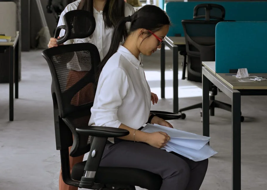 Businesswomen in a modern office reviewing documents, focusing on work processes. - user experience report on ergonomic dailyuse furniture